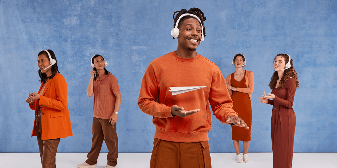 Five support agents engage in customer care.